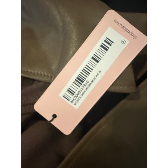 Micas Womens Small Faux Leather Patchwork Tie Front Round Neck Ruched Mini Dress - Picture 4 of 7